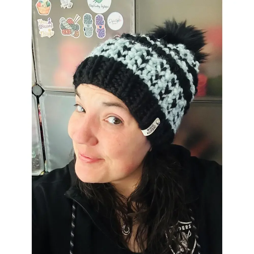 Hand Knit Into Your Heart Beanie: Cozy Winter Hat with Faux Fur Pom